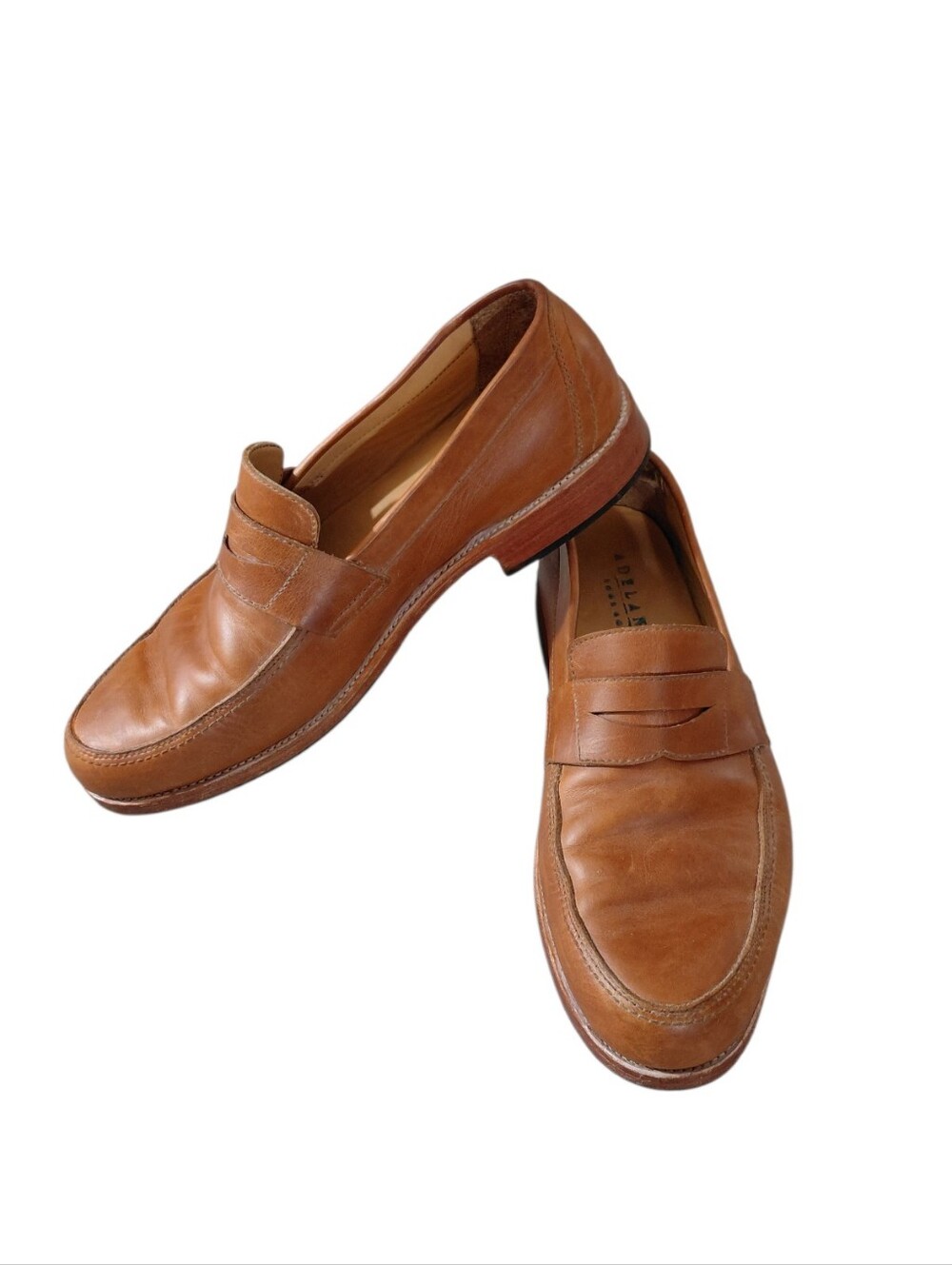 Adelante The Luca Chestnut Leather Penny Loafers Size 9.5 Classic Slip-On Shoes